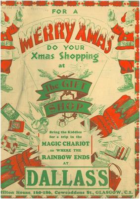 Front cover of Dallas's Ltd Leaflet advertising Christmas gifts