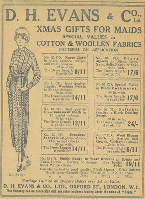 D H Evans & Co Ltd, Advertisement in the Daily Chronicle for Christmas gifts for maids