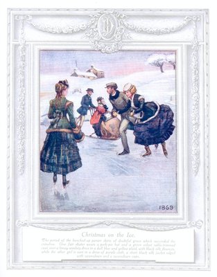 Page 15 of Dickins & Jones “Upwards of a Century” catalogue, printed in 1909, depicting Christmas on the Ice in 1869. 