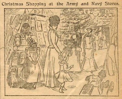 Illustration from article in Daily Mail, “Christmas shopping at the Army & Navy Stores”,  1898 