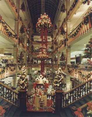 Photograph of the interior of the House of Fraser store in Buchanan Steet, Glasgow, decorated for Christmas, 1981. 